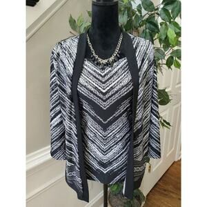 Kim Rogers Women's White & Black Polyester Round Neck Long Sleeve Top Blouse L